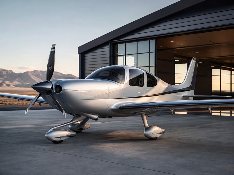 Cirrus SR22T on a bright hangar apron